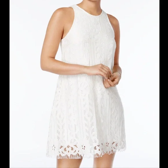 speechless white lace dress Speechless White Lace Cap Sleeve Dress Size 7 Polyester Keyhole Back